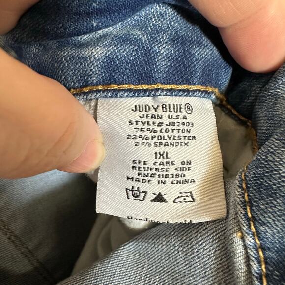 Judy Blue Raw Hem Distressed Stretch Denim Mini Skirt Sz 1XL Festival Streetwear - Picture 9 of 11